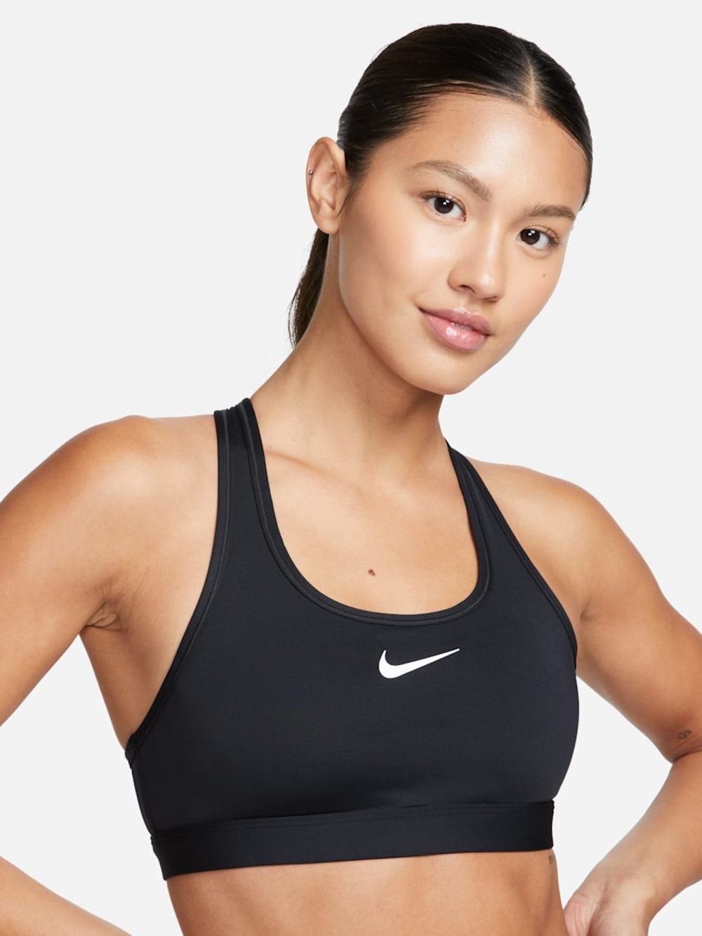 Nike Black Sports Bra with White Swoosh and Crossback Straps